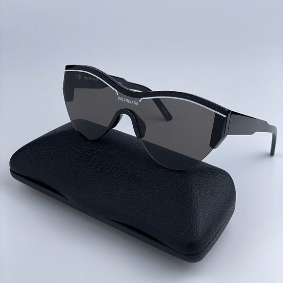 NEW Balenciaga BB0004S 001 Black Grey Shield Unisex Sunglasses - Picture 2 of 13